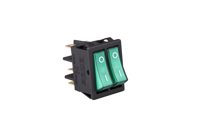 30*22mm Siyah Gövde 1NO+1NO Işıklı Terminalli (0-I) Baskılı Yeşil A12 Serisi Anahtar